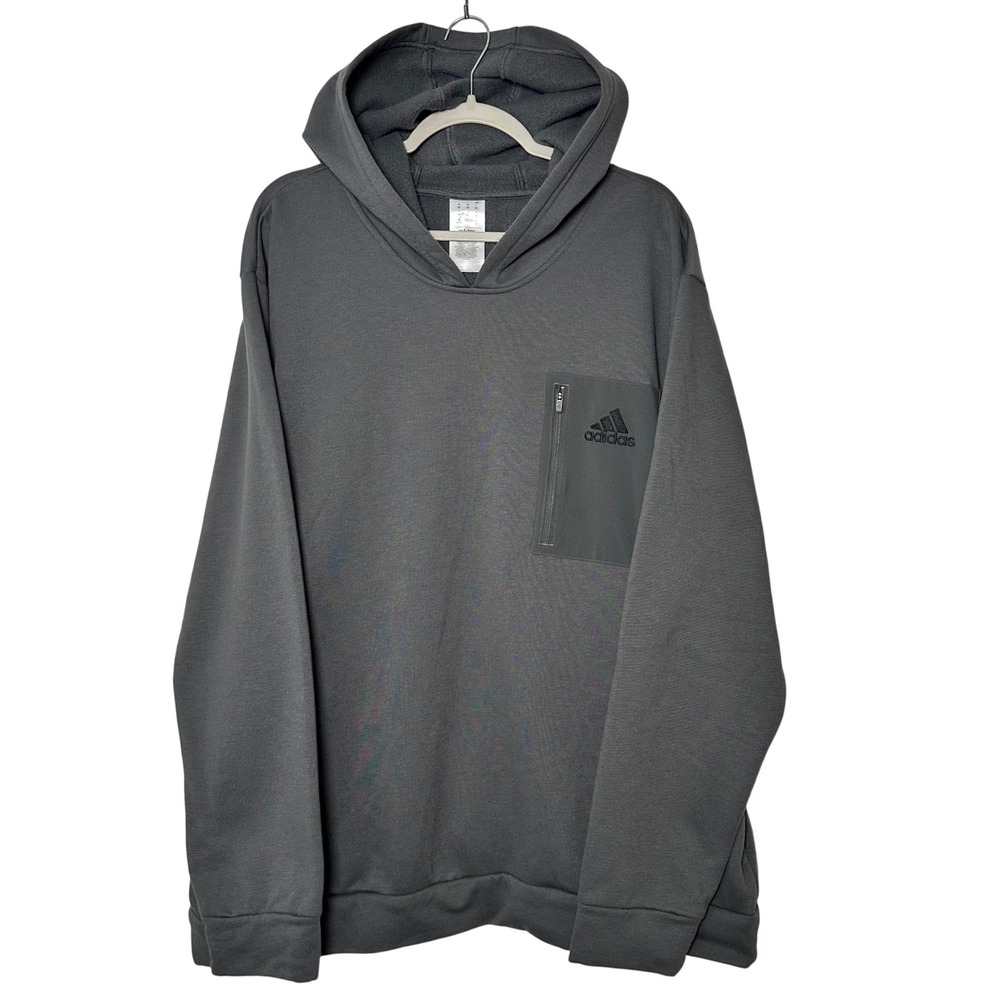 Adidas Men's 2XL Fleece Hoodie Charcoal Grey Zipper Chest Pocket